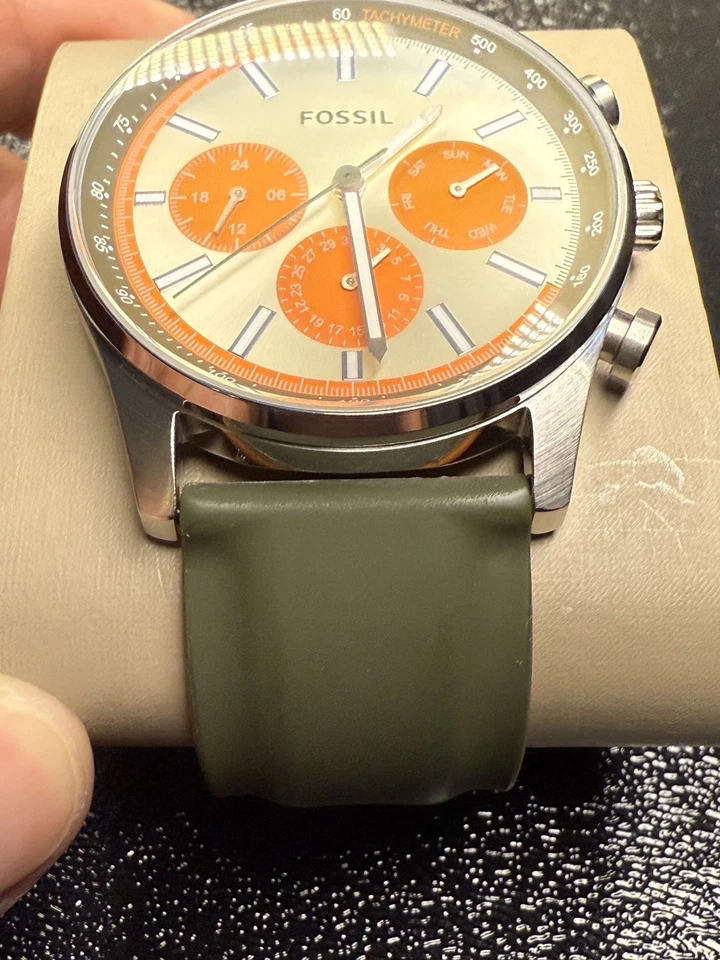 Reloj analógico Fossil para hombre cronógrafo plateado Sullivan verde/naranja - BQ2527 Foto 2 de 4