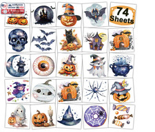Glitter Halloween Temporary Tattoos for Kids,74 Individual Sheets