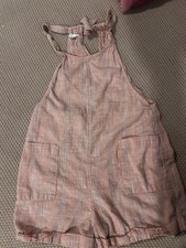 O Neill Girls Striped Romper Size S Coral Gray Tie Back Pocket Shortall