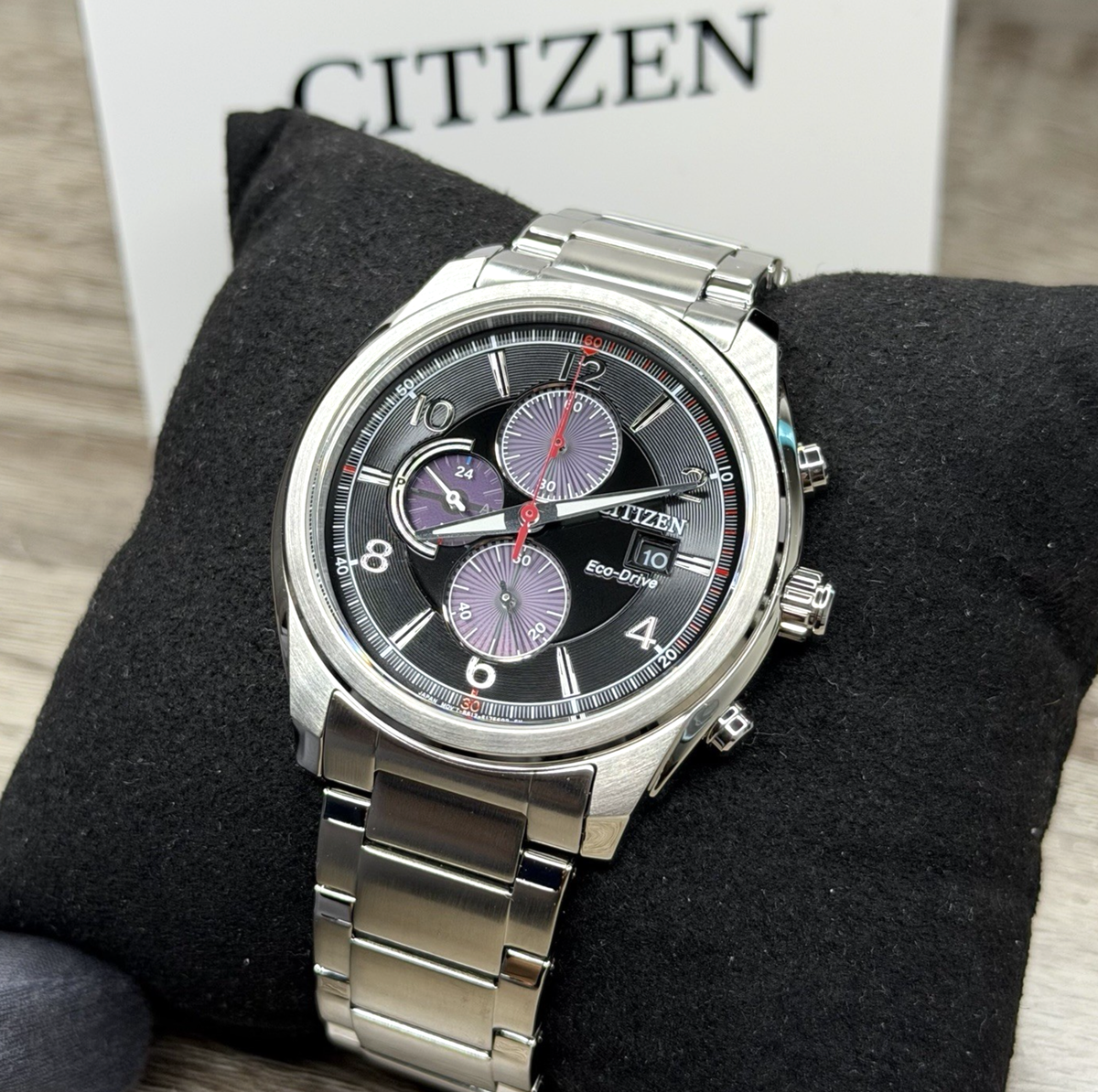 NEW✓ Citizen Eco-Drive Chrono Steel Black Dial Men's Watch CA0671