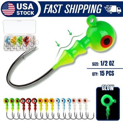 Dovesun 1/2oz Walleye Jig Heads Saltwater Freshwater Fishing Jigs for Bass 15PCS
