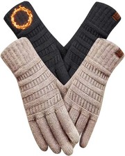 2 Pairs Winter Gloves for Women, Touch Screen Warm Knit Thermal Gloves for Co...