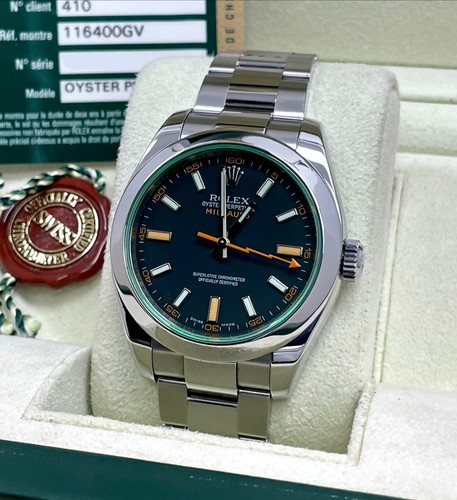 ROLEX MILGAUSS 116400GV BLACK DIAL GREEN CRYSTAL AUTOMATIC BOX AND CARD 2008
