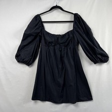 Reformation Mini Dress Size 4 Milkmaid Babydoll 3/4 Balloon Sleeves Black Goth