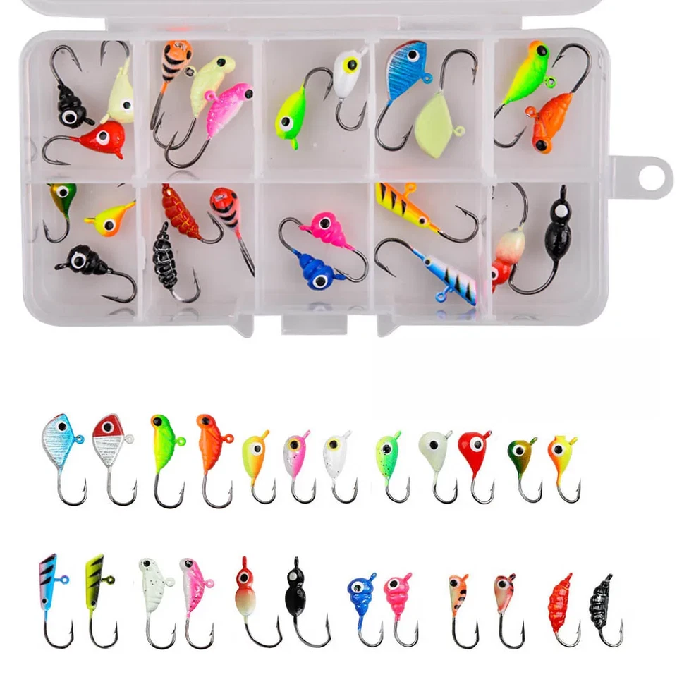 Ice Fishing Gear Kit 30pcs Luminous Mini Fishhook Jig Heads for Panfish Crappie - Image 2 of 4