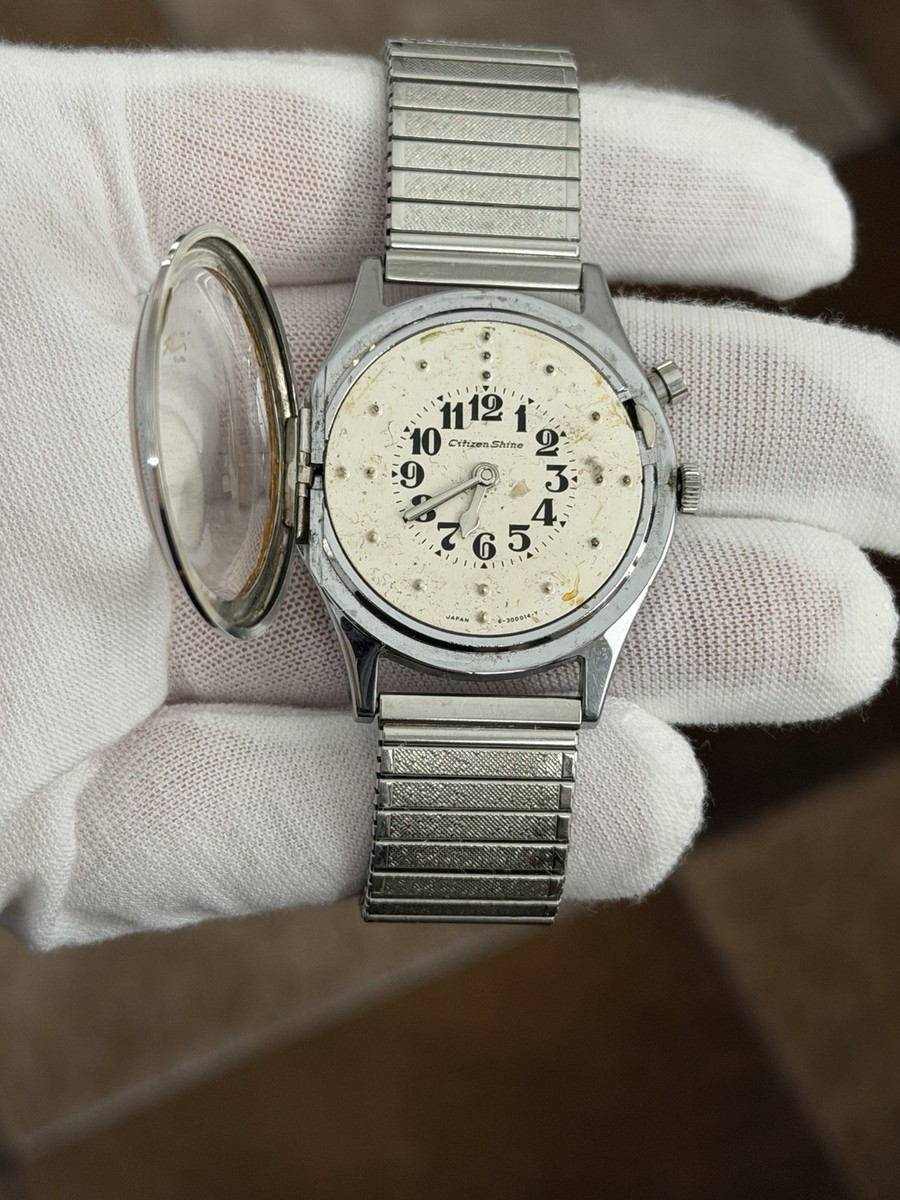 Rare Vintage Citizen Shine Manual Wind Men's Flip Top Braille