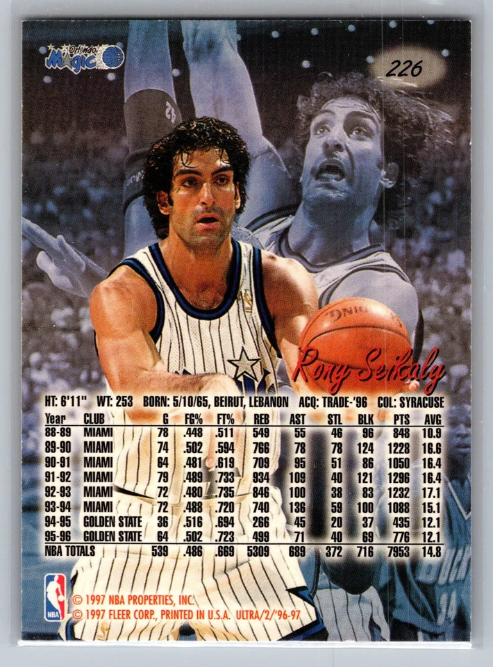 1996-97 Fleer Ultra - Rony Seikaly #226 - Image 2 of 2