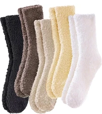 VoJoPi 5 Pairs Fuzzy Socks for Women - Microfiber Super Soft Fluffy Warm Winter 