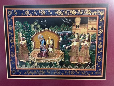 Indisches Seidenbild Bild gerahmt Goa 2004 Indische Damen tanzen 16 x 13 Zoll