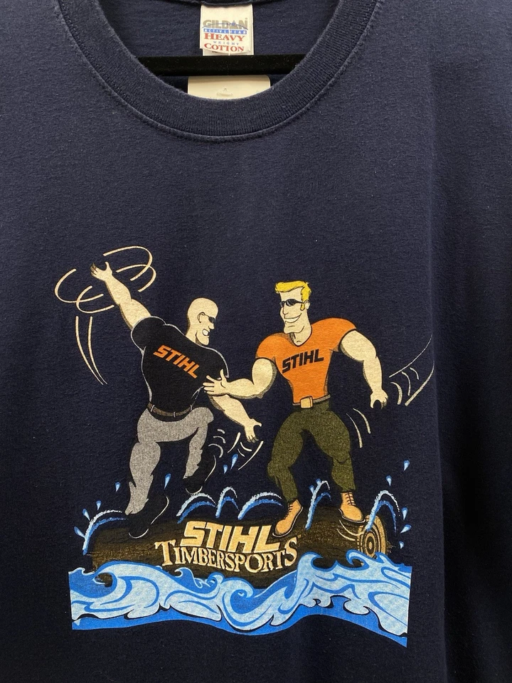 Camiseta Stihl Timbersports vintage de los años 2000 para hombre grande azul leñador rollo de troncos Foto 2 de 4