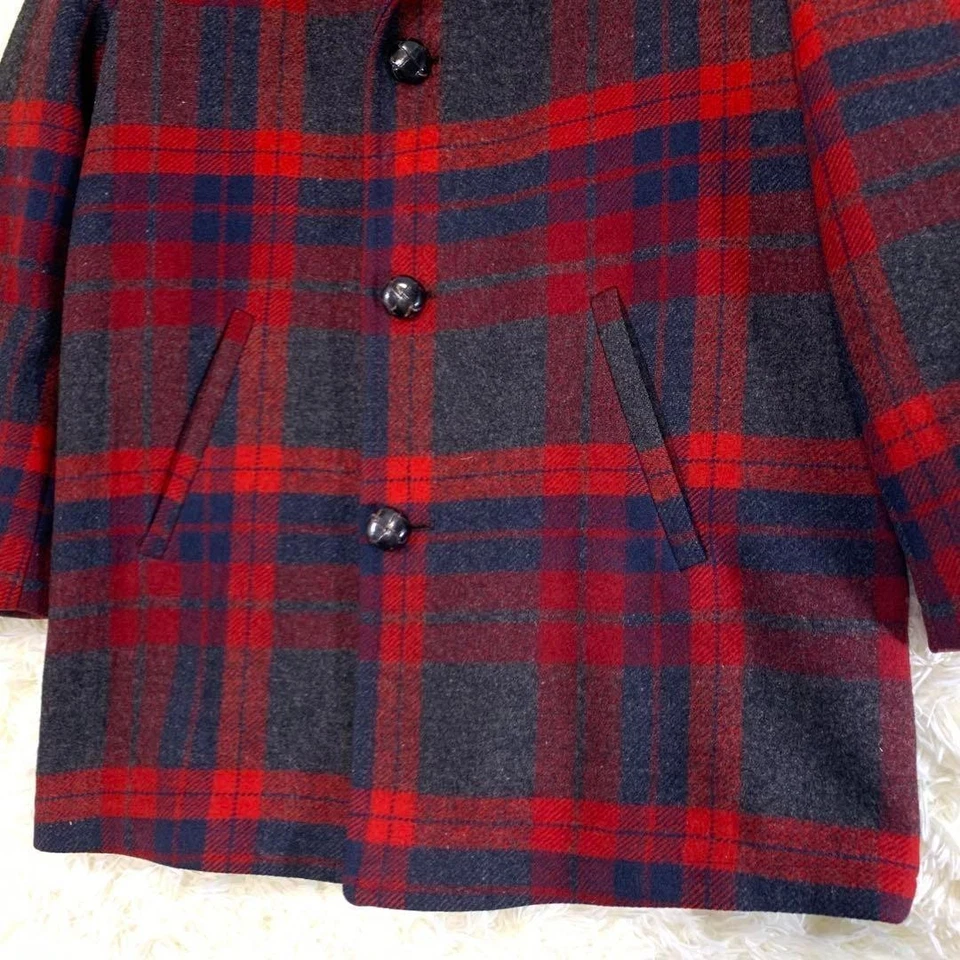 Veste Sur Mesure PENDLETON À Carreaux Taille L Rouge Et Noir Longueur 85cm - Photo 3/4
