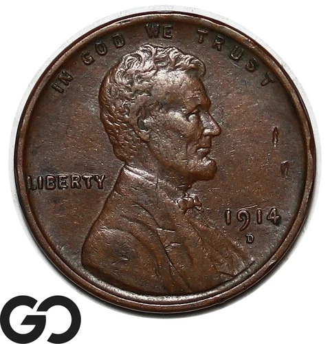 1914-D Lincoln Cent Wheat Penny, Highly Demanded AU++ Details Key Date!