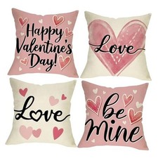 Happy Valentines Day Decorative Throw Pillow Covers 18 x 18 Set of 4, Be Mine