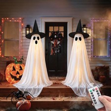 2 Pack 5FT Lighted Ghost Halloween Yard Decor Remote 8 Modes 6H Timer