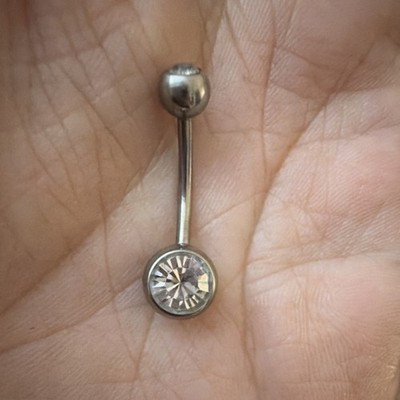 Stainless Steel Curved Belly Button Barbell Navel Ring Clear Crystal 14g 10mm