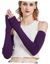  Wool Blend Warm Arm Warmers Super Soft Long Fingerless Gloves for Women Fuchsia