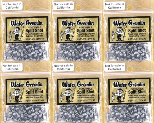 (6) Packs Water Gremlin New Removable Split Shot Sinkers Size- PSS-3/0 New