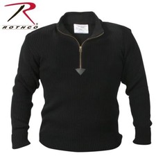 ROTHCO 3390 QUARTER ZIP BLACK MENS COMMANDO SWEATER W/ SHOULDER PATCHES S-3X