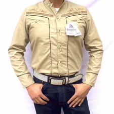 Camisa Charra Ranger's Caballero Khaki Con Boton Tipo Hueso - Charro Shirt