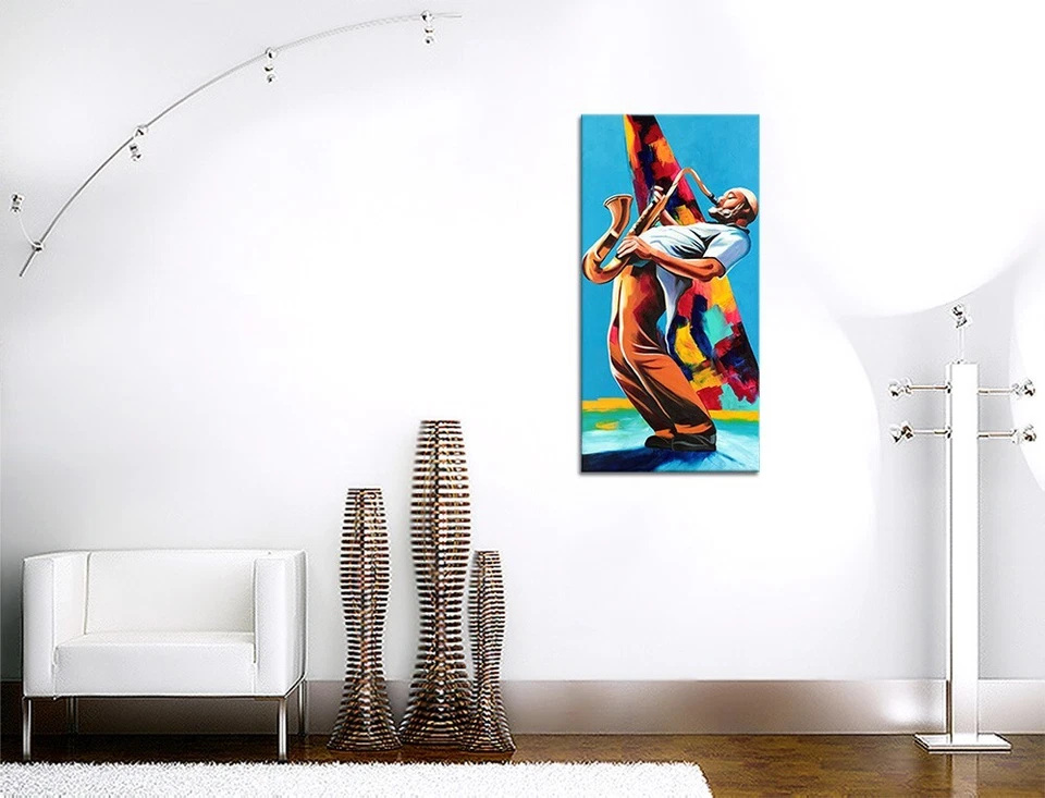 Acryl Bild Gemälde Modern Mann Saxofon Musiker Abstrakt Groß Handgemalt ORIGINAL - Bild 3 von 4
