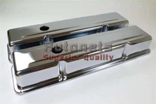 58-86 SBC Chevy 350 Chrome Tall Steel Valve Covers - Small Block 283 305 327 400