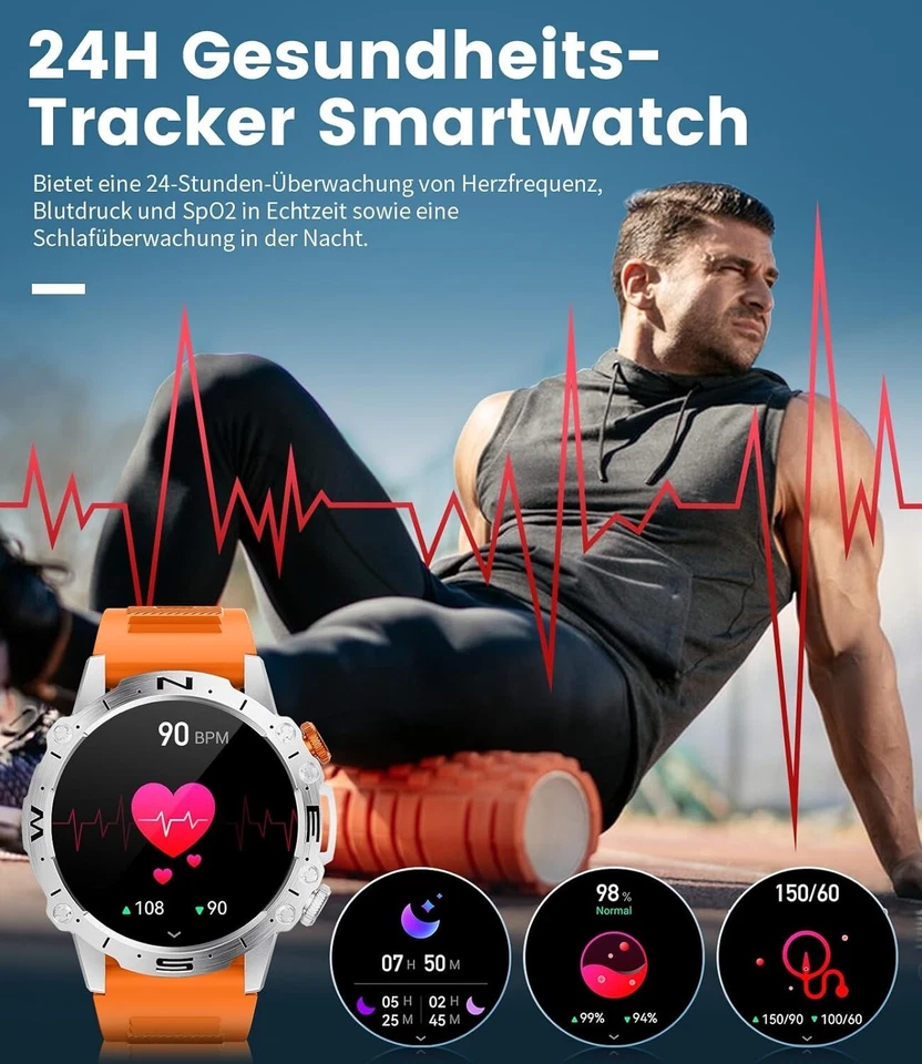 Smartwatch Herren Telefonfunktion Armbanduhr Watch für Samsung iPhone Huawei Tab - Bild 4 von 4