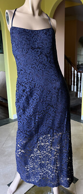 Vintage Nicole Miller Lace Strappy Navy Blue Maxi Long Dress Cocktail Party  8 | eBay