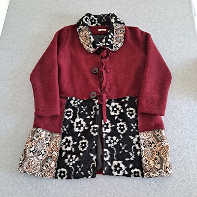 Bella Coatigan Women Large Red Jacket Coat Patchwork Artsy Italy Boho Lagenlook