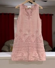 C&C California Women’s Aztec Embroidered Linen Dusty Rose Dress Size S Pockets