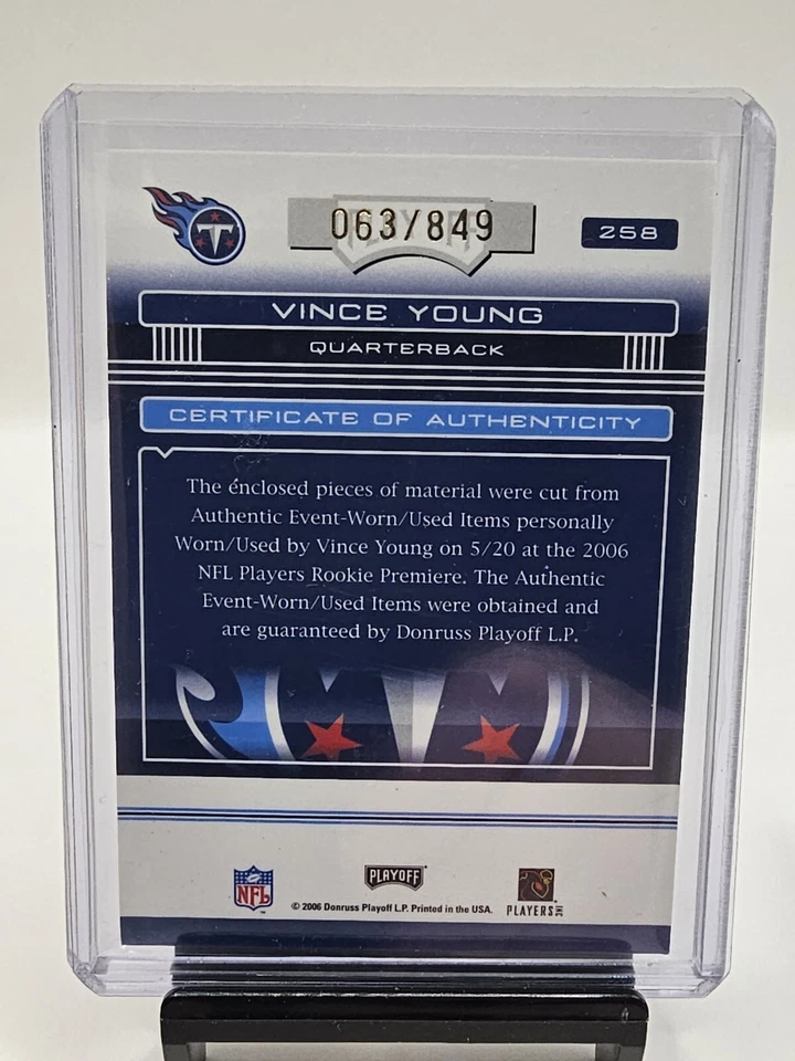 2006 Playoff Absolute Rookie Premier Materials #/849 Vince Young Tennesse Titans - Image 4 of 4