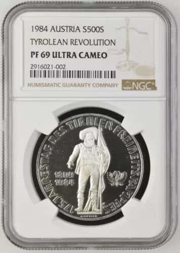 1984 Austria 500 Schilling NGC PF69 Ultra Cameo - Tyrolean Revolution