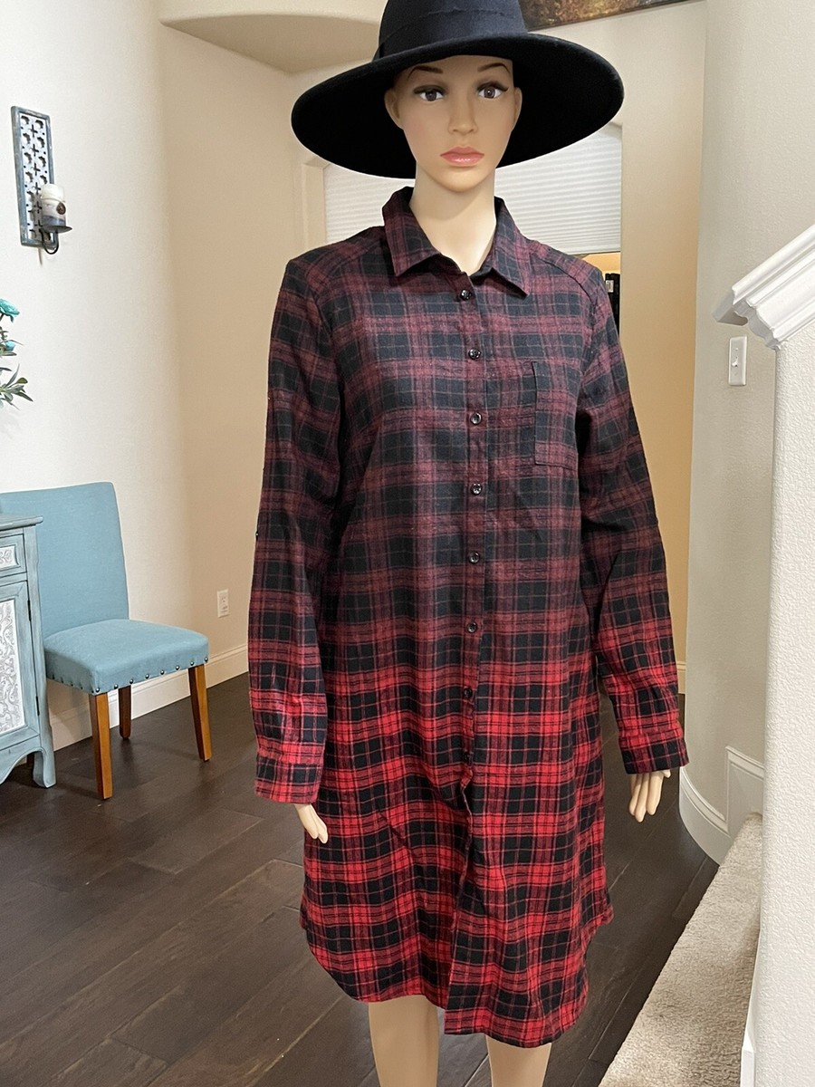 Orange Creek Women Red Plaids Ombré Casual Dress Size M, Christmas