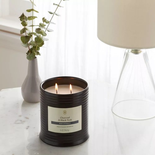 2-Wick High Intensity Ceramic Jar Candle with Lid Charcoal 14oz - Threshold™