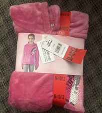 BCBG Girls Plush Hoodie  Legging 10/12 M Pink Gray 2PC Sequin Rainbow Star