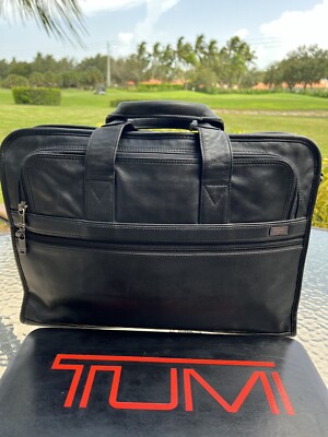 Tumi Alpha Nappa Large Black Leather Briefcase Organizer Padded | eBay