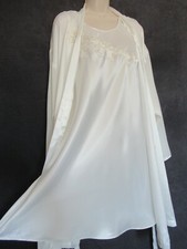 Dentelle White Ivory Bridal Satin Chiffon Sequin Pearl Nighty Robe Peignoir L/XL