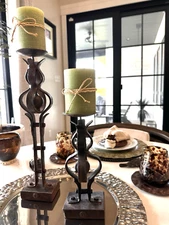 2 Jan Barboglio Tall Candle holders sticks iron 🌹 RETIRED 17"x4" Forged SIGNED