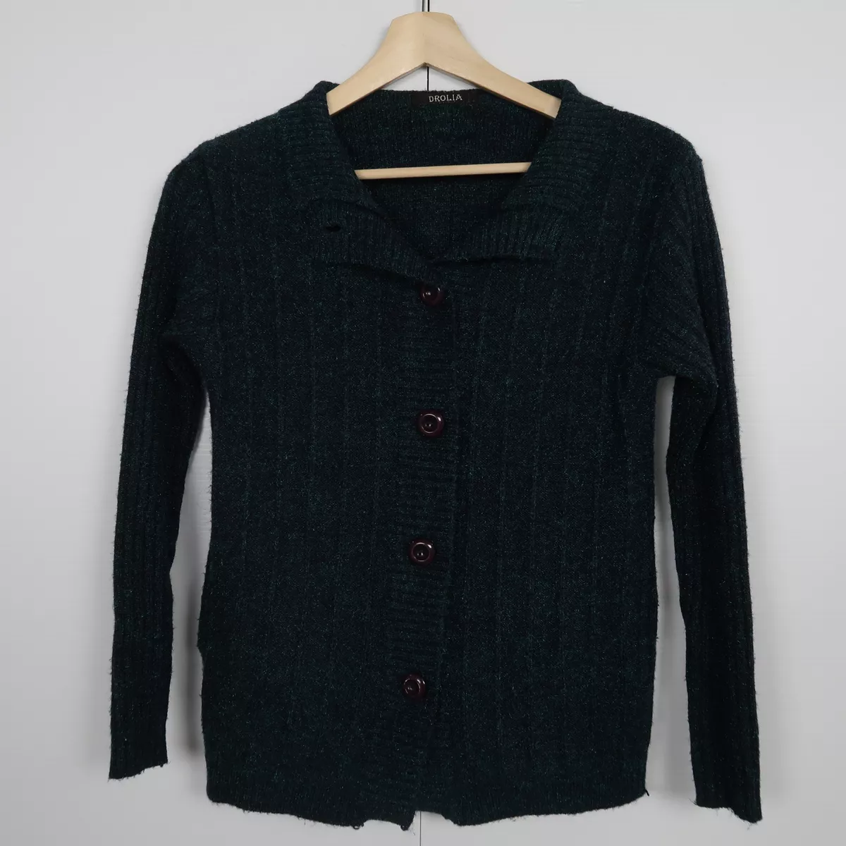 Vintage Drolia Womens Cardigan Sweater Size M Blue Button Up