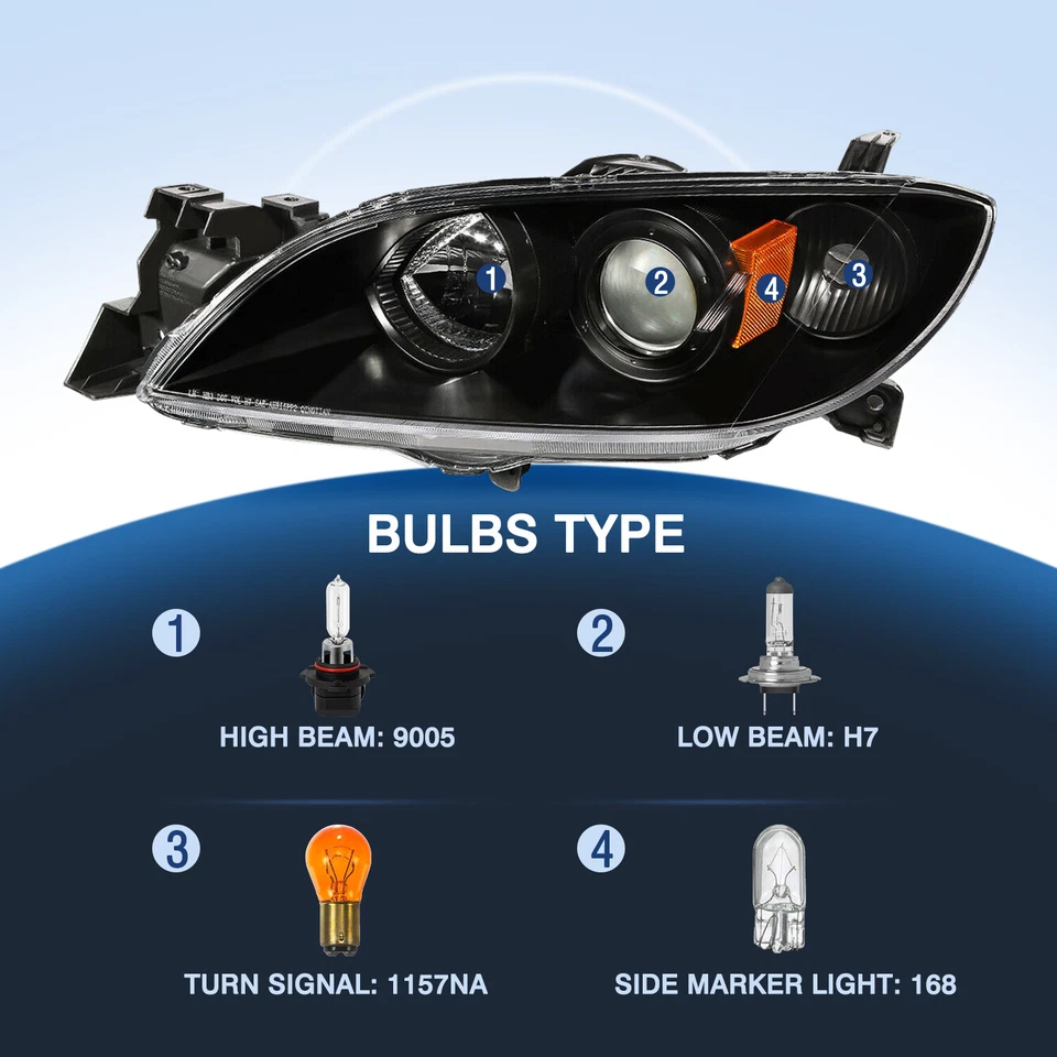 For 2004-2009 Mazda 3 Sedan Black Amber Headlights Amber Corner Lamps Pair - Image 4 of 4