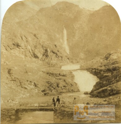 Frankreich Pyrenäen Wasserfall bei Luchon altes Half-Stereo Foto 1865