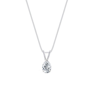 1.50 Ct Pear Cut Created Diamond Real Solid 18K White Gold Pendant 18'' Necklace