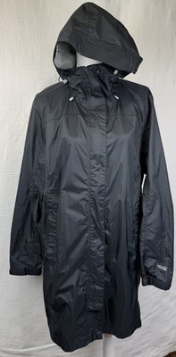 L.L.Bean Rain Tek Long Rain Jacket Women XL Black Zip Hood Packable Lightweight
