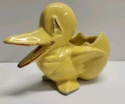 Vintage McCoy Yellow Ceramic Duck & Half Egg Planter With a Crackle Glaze 1940's