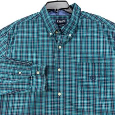 Chaps Easy Care Mens XXL Green Blue Plaid Long Sleeve Button Up Dress Shirt