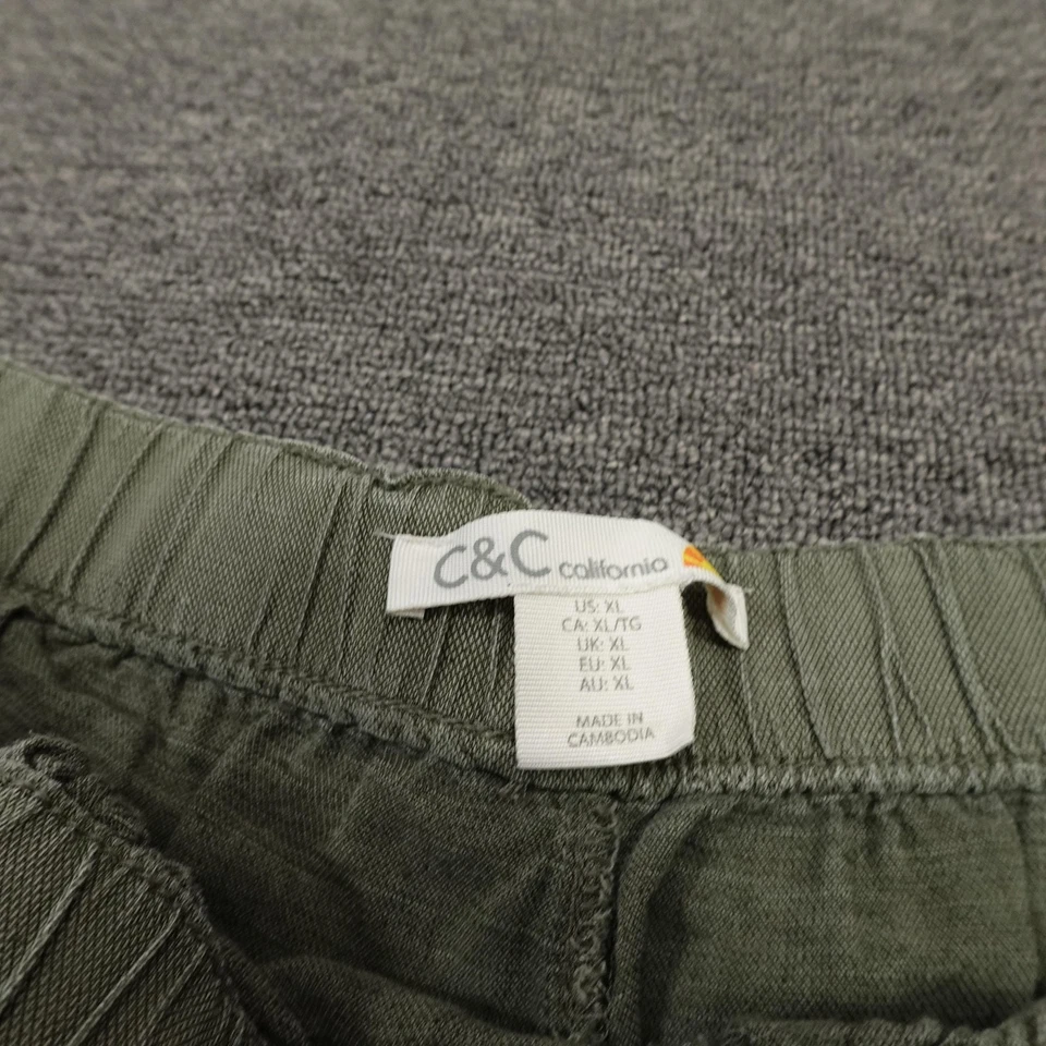 Pantalones Cortos C&C California Para Mujer XL Verde Oliva Lino Lyocell Bolsillos con Cordón Foto 2 de 4