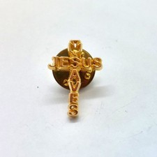 Vintage Jesus Saves Pin Cross Christian Evangelical Religious Faith Witnessing