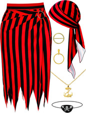 Womens Pirate Costume, Halloween Outfit Set with Skirt Accessories