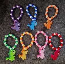 KANDI Lot of 7 Dinosaur Rainbow Bracelets Pony Beads - EDM- RAVE - PLUR- EDC