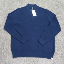 NWT Long Wharf Supply Co Sweater Mens XL Blue Madaket SeaWell Quarter 1/4 Zip