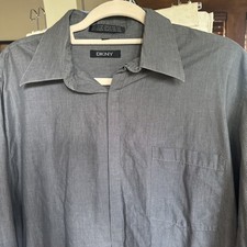 DKNY Men  s Dress Shirt Collar Button Long Sleeve Grey Size 16.5 32/33